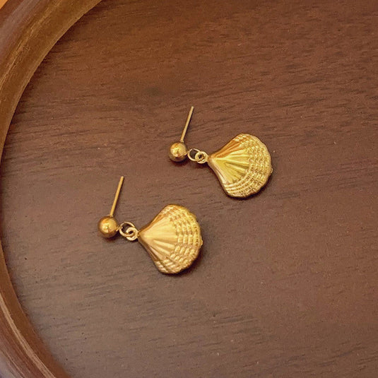Gold Plated Stainless Steel Anti Tarnish Shell Themed Drop Earrings
