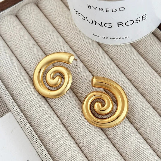 Gold Plated Stainless Steel Anti Tarnish Spiral Chunky Earrings
