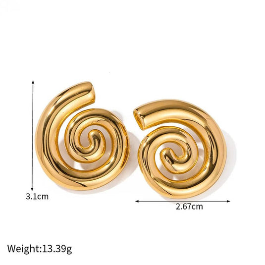 Gold Plated Stainless Steel Anti Tarnish Spiral Chunky Earrings