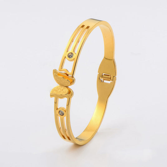 Gold Plated Stainless Steel Butterfly Themed Anti Tarnish Bangle Style Bracelet