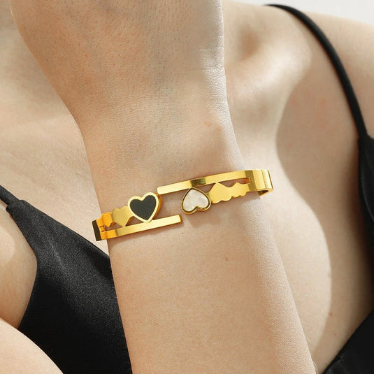 Gold Plated Stainless Steel Heart Themed Anti Tarnish Bangle Style Bracelet