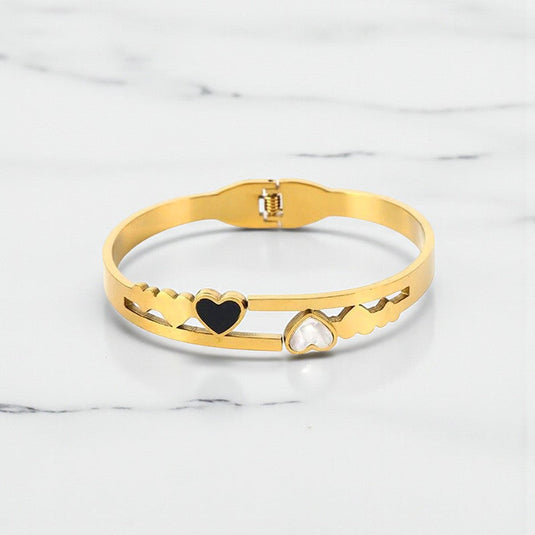 Gold Plated Stainless Steel Heart Themed Anti Tarnish Bangle Style Bracelet