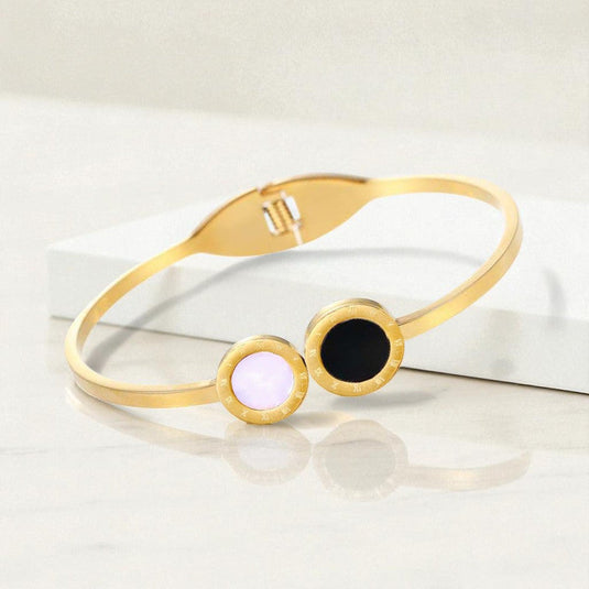 Gold Plated Stainless Steel Roman Numerals Anti Tarnish Geometric Bracelet