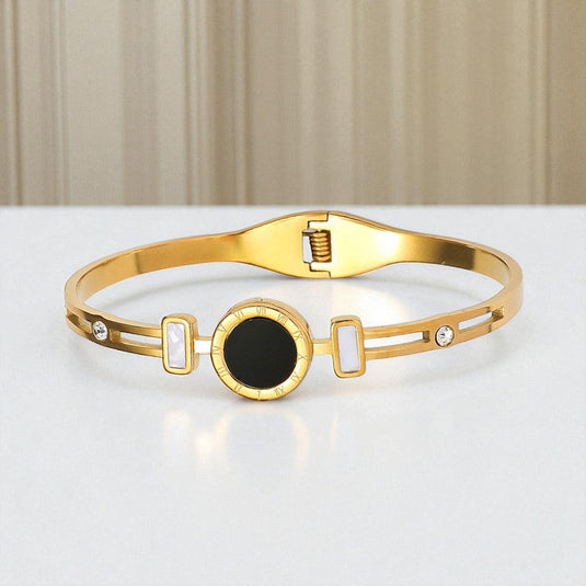 Gold Plated Stainless Steel Roman Numerals Anti Tarnish Geometric Bracelet