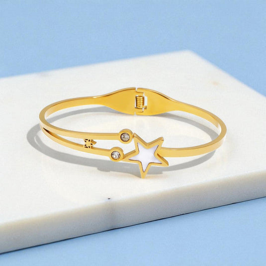 Gold Plated Stainless Steel Star Themed Anti Tarnish Bangle Style Bracelet