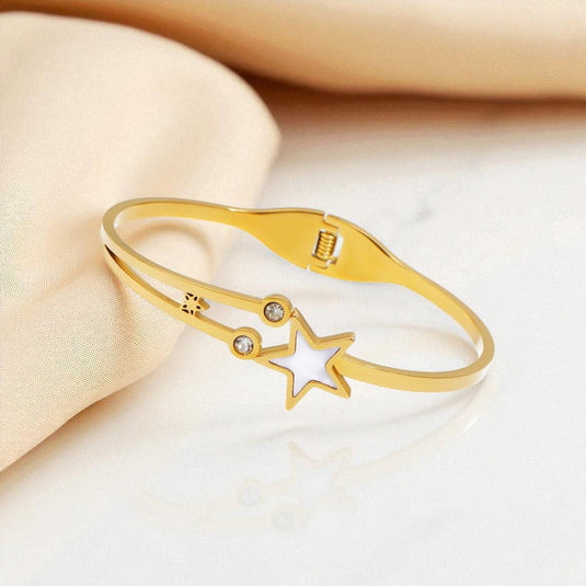 Gold Plated Stainless Steel Star Themed Anti Tarnish Bangle Style Bracelet
