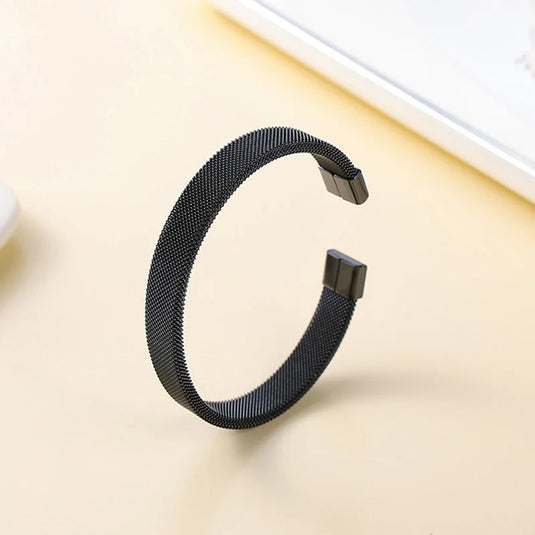 Black Silver Plated Stainless Steel Anti Tarnish Mesh Statement Cuff Bracelet For Men