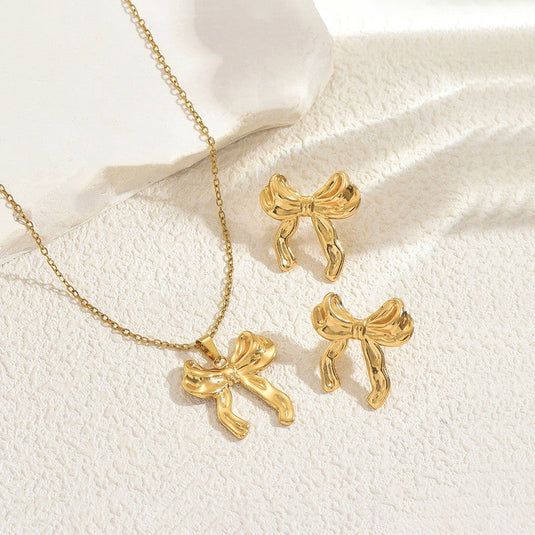 Gold Plated Anti Tarnish Bow Themed Jewellery Set For Girls Women