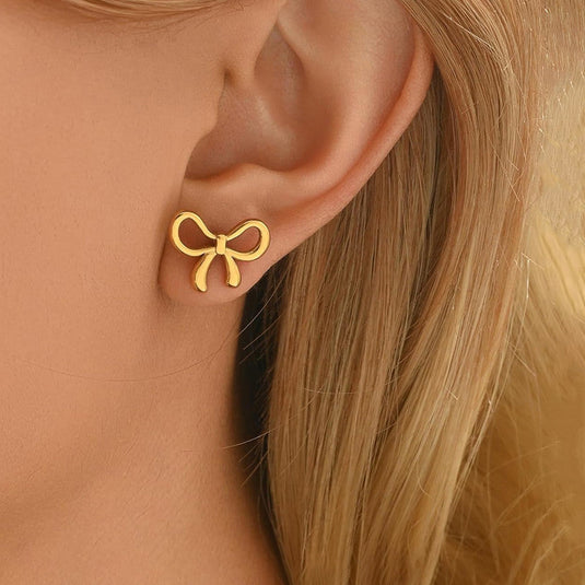 Gold Plated Anti Tarnish Bow Themed Stud Earrings