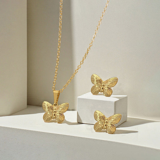 Gold Plated Anti Tarnish Butterfly Themed Jewellery Set For Girls Women