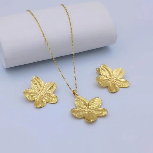 Gold Plated Anti Tarnish Floral Themed Jewellery Set For Girls Women