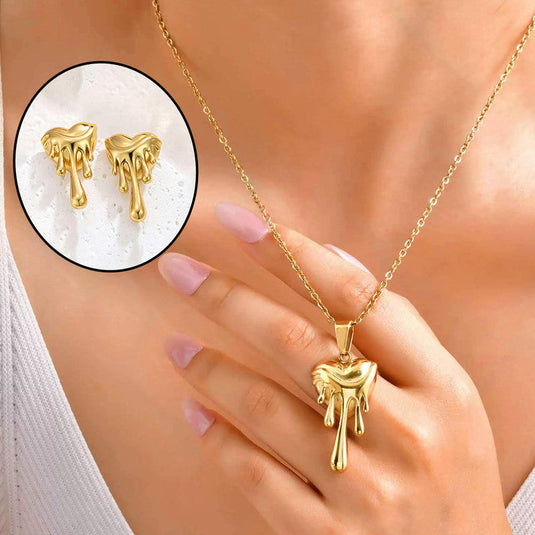 Gold Plated Anti Tarnish Heart Themed Jewellery Set For Girls Women