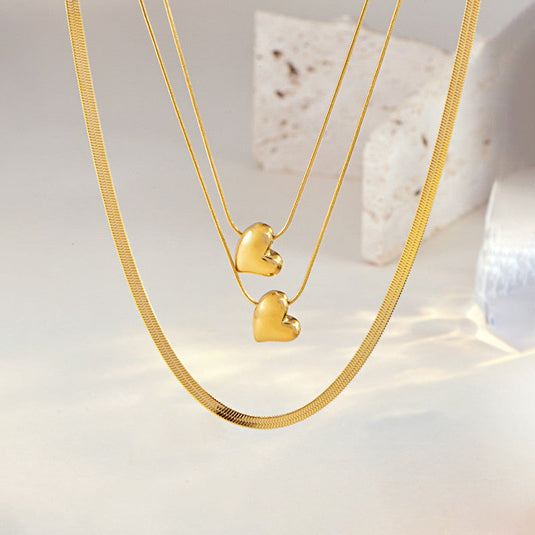 Gold-Plated Anti Tarnish Heart Themed Layered Necklace