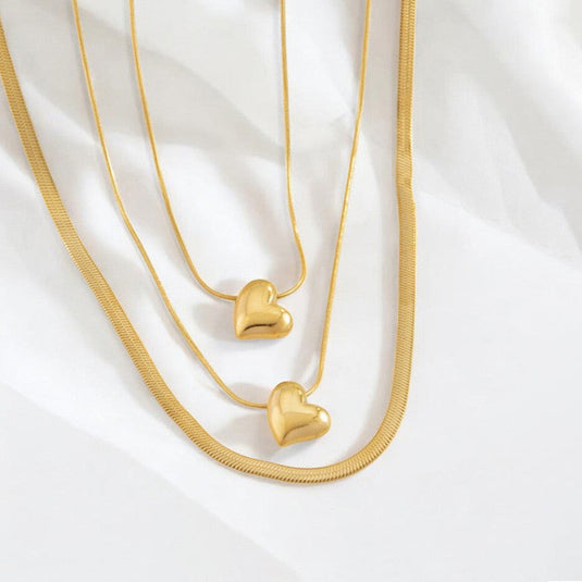 Gold-Plated Anti Tarnish Heart Themed Layered Necklace