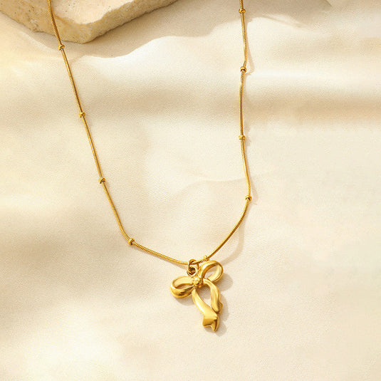 Gold Plated Anti Tarnish Stainless Steel Bow Themed Pendant