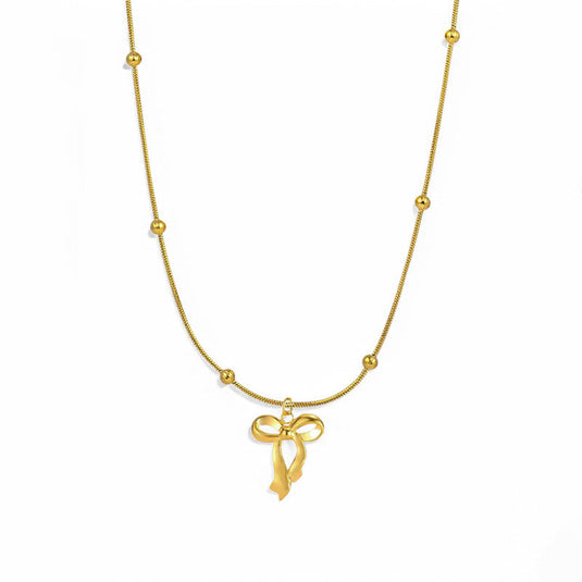 Gold Plated Anti Tarnish Stainless Steel Bow Themed Pendant