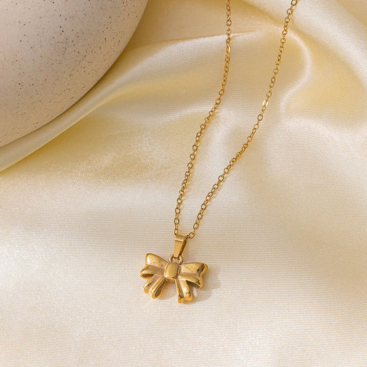 Gold Plated Anti Tarnish Stainless Steel Bow Themed Pendant