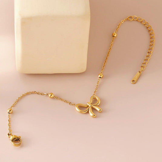 Gold Plated Anti Tarnish Stainless Steel Bow Themed Wraparound Bracelet