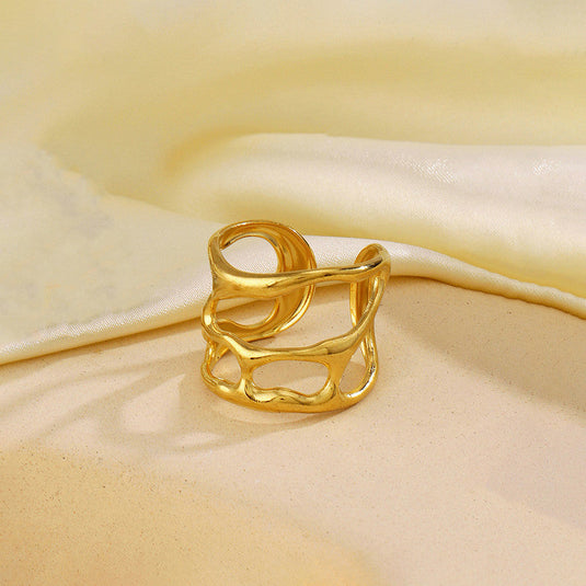 Gold Plated Anti Tarnish Stainless Steel Contemporary Adjustable Finger Ring