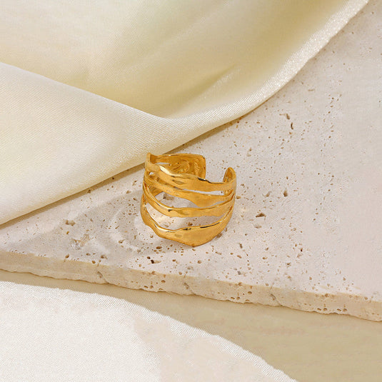 Gold Plated Anti Tarnish Stainless Steel Contemporary Adjustable Finger Ring