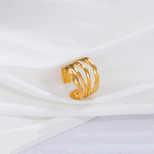 Gold Plated Anti Tarnish Stainless Steel Contemporary Adjustable Finger Ring