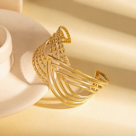 Gold Plated Anti Tarnish Stainless Steel Contemporary Cuff Bracelet