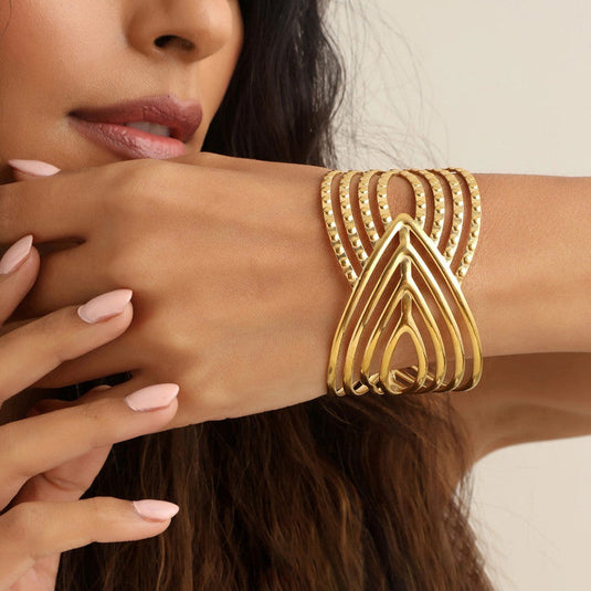 Gold Plated Anti Tarnish Stainless Steel Contemporary Cuff Bracelet