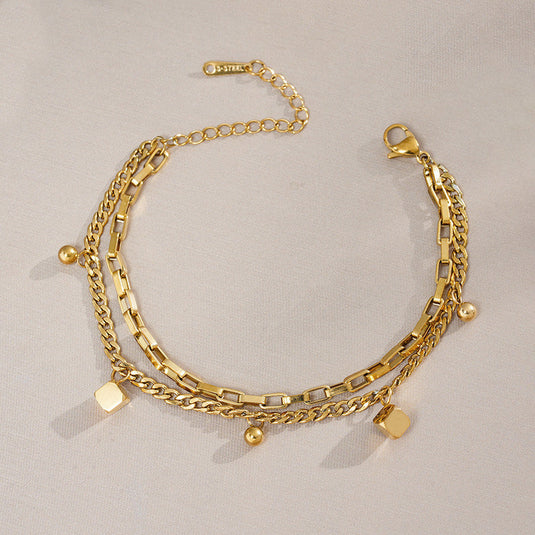 Gold Plated Anti Tarnish Stainless Steel Cube themed Wraparound Bracelet