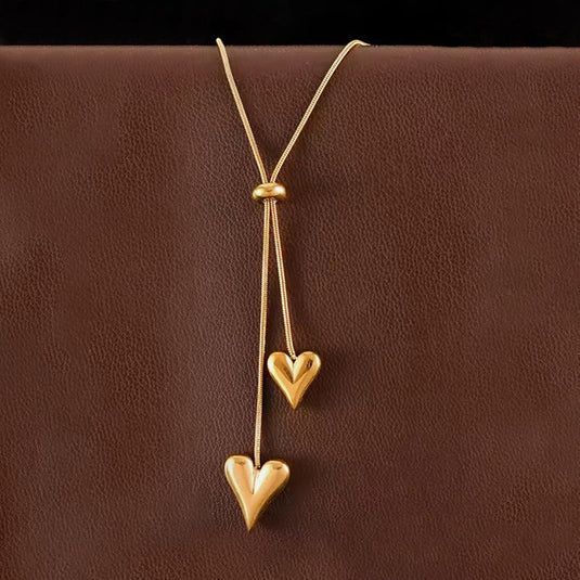 Gold Plated Anti Tarnish Stainless Steel Dual Hearts Themed Pendant