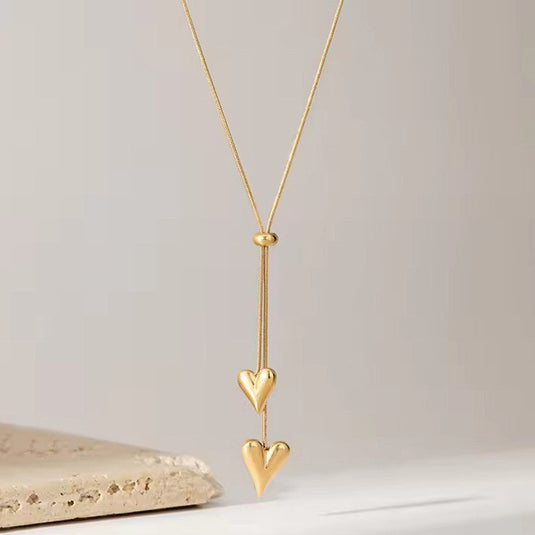 Gold Plated Anti Tarnish Stainless Steel Dual Hearts Themed Pendant