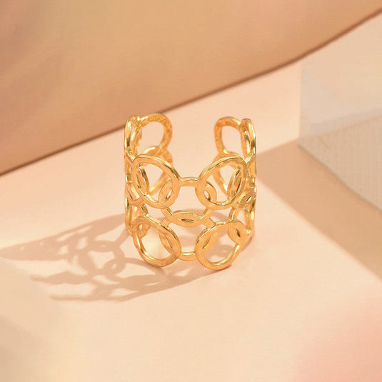 Gold Plated Anti Tarnish Stainless Steel Geometric Adjustable Finger Ring