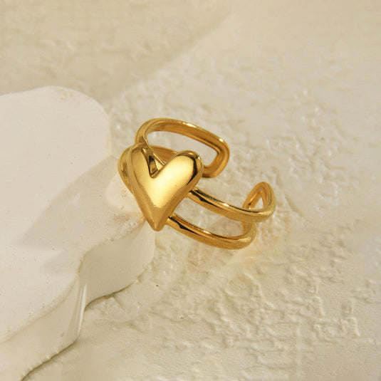 Gold Plated Anti Tarnish Stainless Steel Heart Themed Adjustable Finger Ring