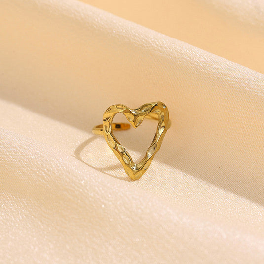 Gold Plated Anti Tarnish Stainless Steel Heart Themed Adjustable Finger Ring