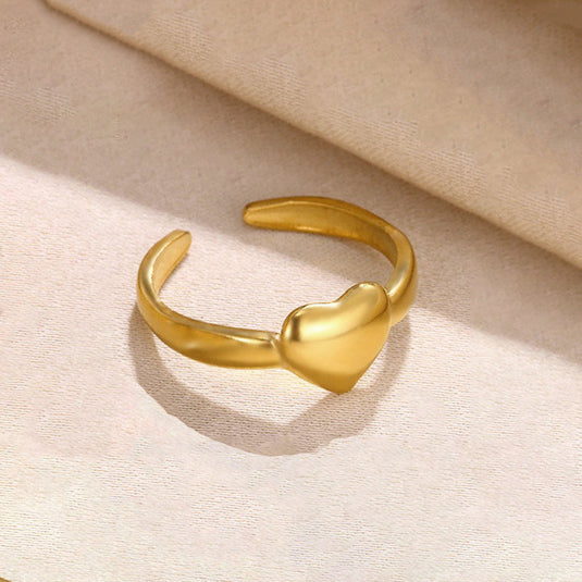 Gold Plated Anti Tarnish Stainless Steel Heart Themed Adjustable Finger Ring