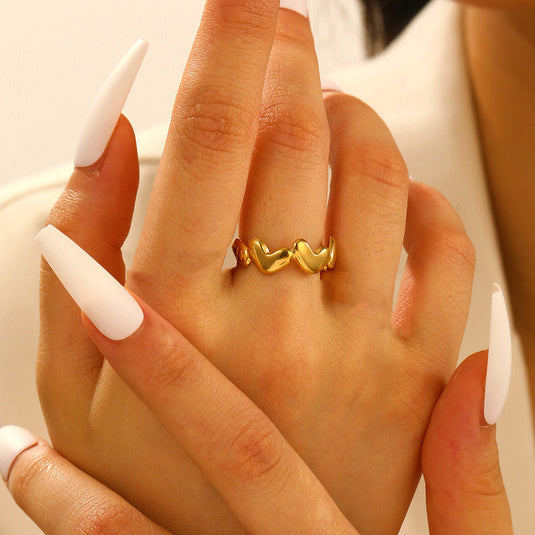 Gold Plated Anti Tarnish Stainless Steel Heart Themed Adjustable Finger Ring
