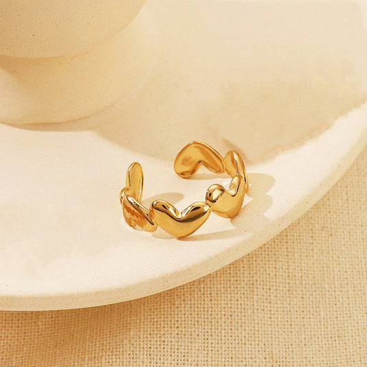 Gold Plated Anti Tarnish Stainless Steel Heart Themed Adjustable Finger Ring