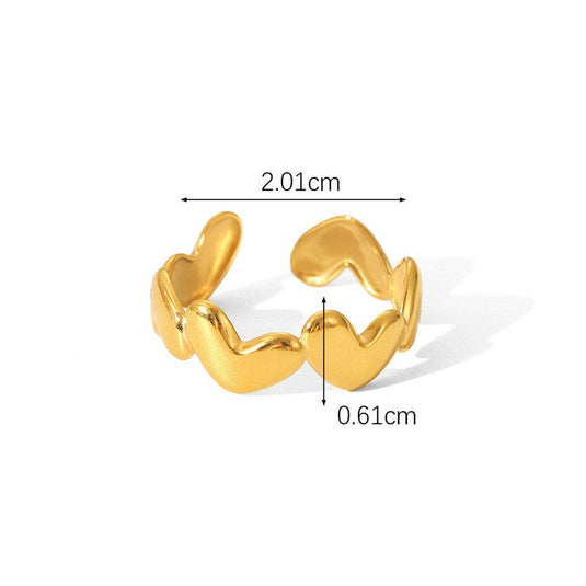 Gold Plated Anti Tarnish Stainless Steel Heart Themed Adjustable Finger Ring