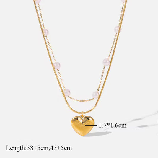 Gold Plated Anti Tarnish Stainless Steel Heart Themed Pearl Studded Pendant