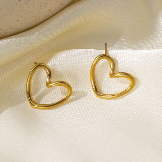 Gold Plated Anti Tarnish Stainless Steel Heart Themed Stud Earrings