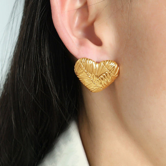 Gold-Plated Anti Tarnish Stainless Steel Heart Themed Stud Earrings