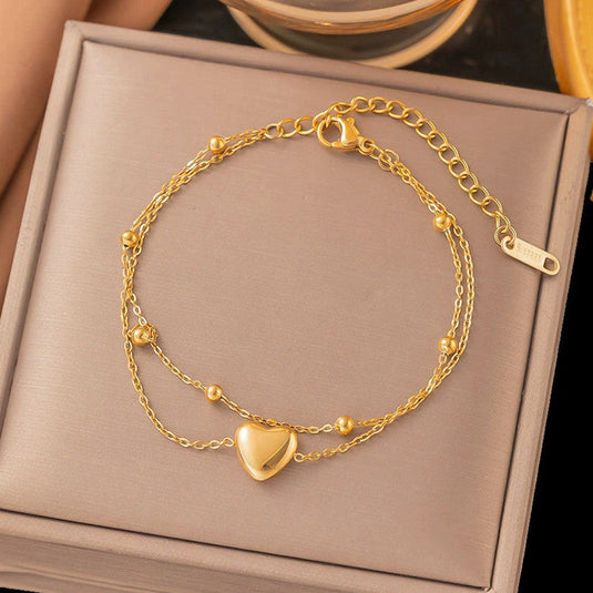 Gold Plated Anti Tarnish Stainless Steel Heart Themed Wraparound Bracelet