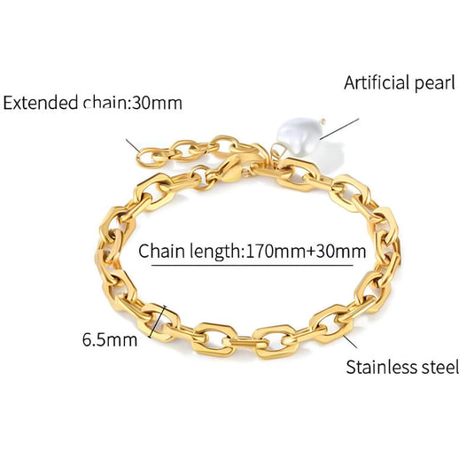 Gold Plated Anti Tarnish Stainless Steel Pearl Studded Wraparound Bracelet