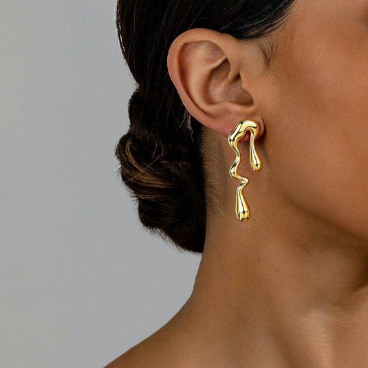 Gold-Plated Anti Tarnish Stainless Steel Quirky Drop Earrings
