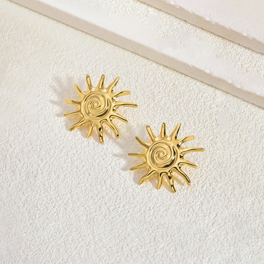 Gold-Plated Anti Tarnish Stainless Steel Sun Shaped Stud Earrings