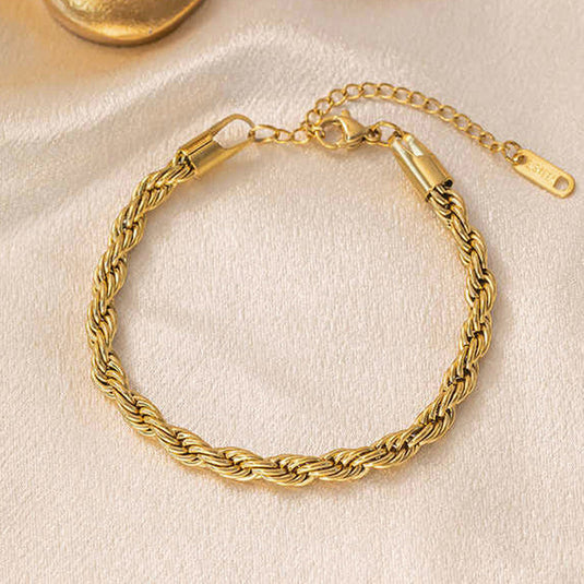 Gold Plated Anti Tarnish Stainless Steel Thin Chain Rope Style Wraparound Bracelet