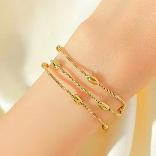 Gold Plated Anti Tarnish Stainless Steel Triple Strand Necklace Wraparound Bracelet cum Necklace