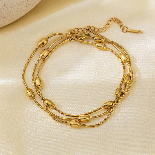Gold Plated Anti Tarnish Stainless Steel Triple Strand Necklace Wraparound Bracelet cum Necklace