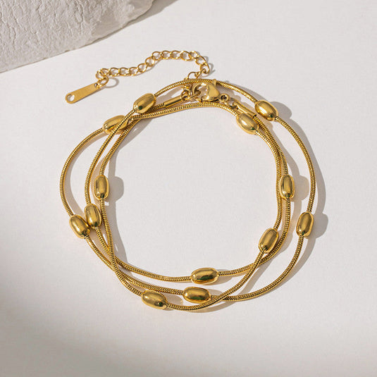 Gold Plated Anti Tarnish Stainless Steel Triple Strand Necklace Wraparound Bracelet cum Necklace
