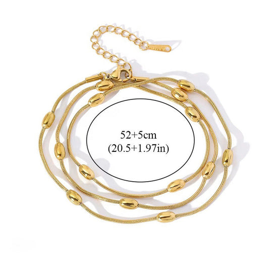 Gold Plated Anti Tarnish Stainless Steel Triple Strand Necklace Wraparound Bracelet cum Necklace
