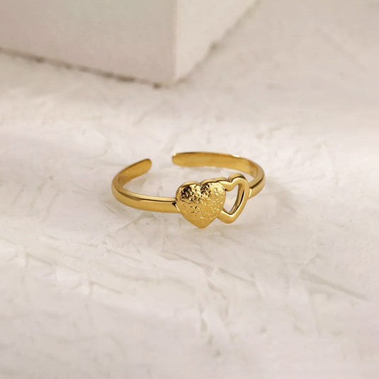 Gold Plated Contemporary Style Heart Themed Adjustable Ring